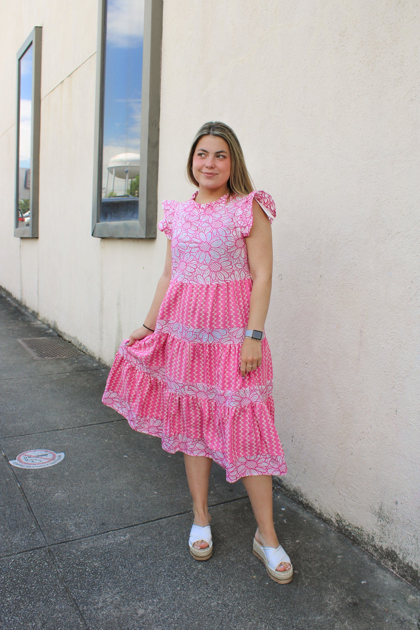 Pink Flower Tier Dress