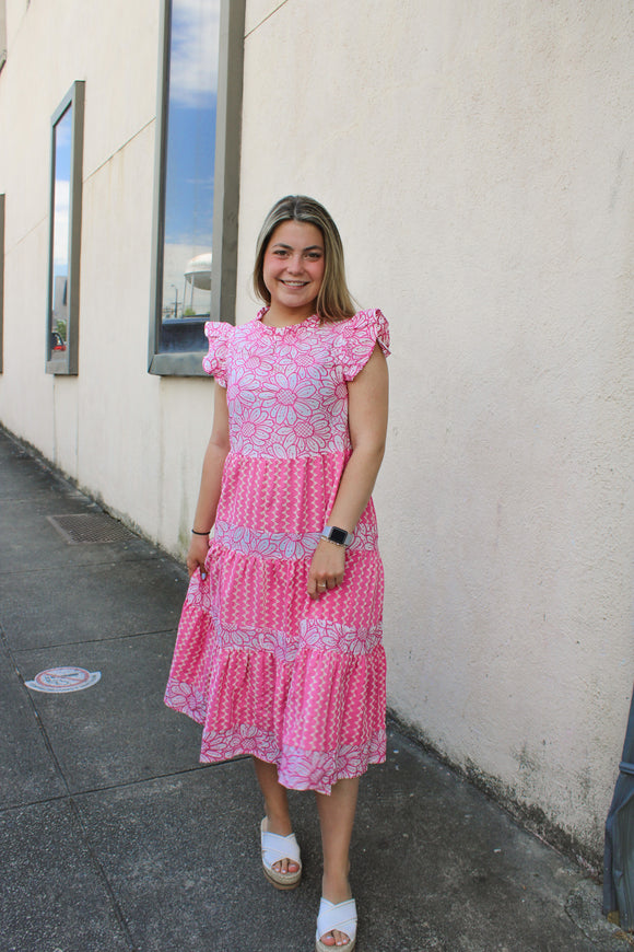 Pink Flower Tier Dress