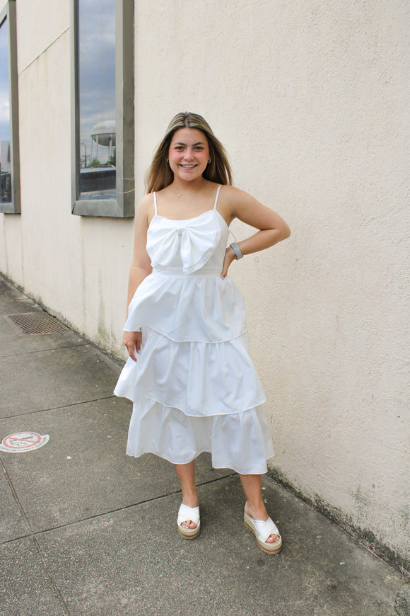White Bow Strap Dress