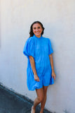 Blue High Neck Tier Dress