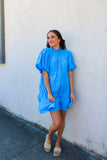 Blue High Neck Tier Dress