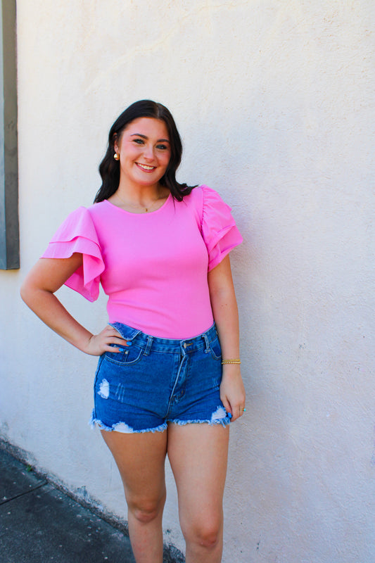 Bubble Gum Ruffle Bodysuit