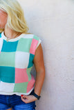 Sage Checker Color Block Top