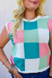 Sage Checker Color Block Top