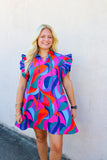 Multi Abstract Ruffle Dress