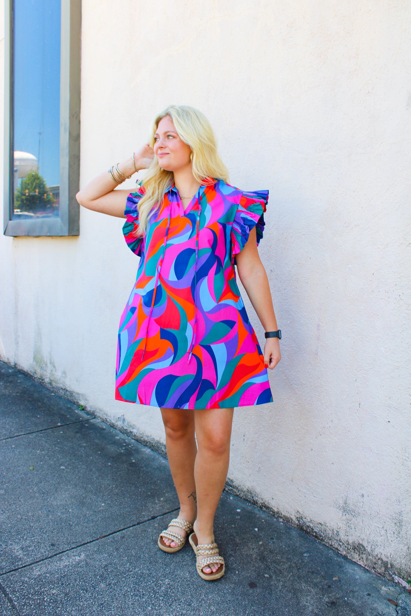 Multi Abstract Ruffle Dress