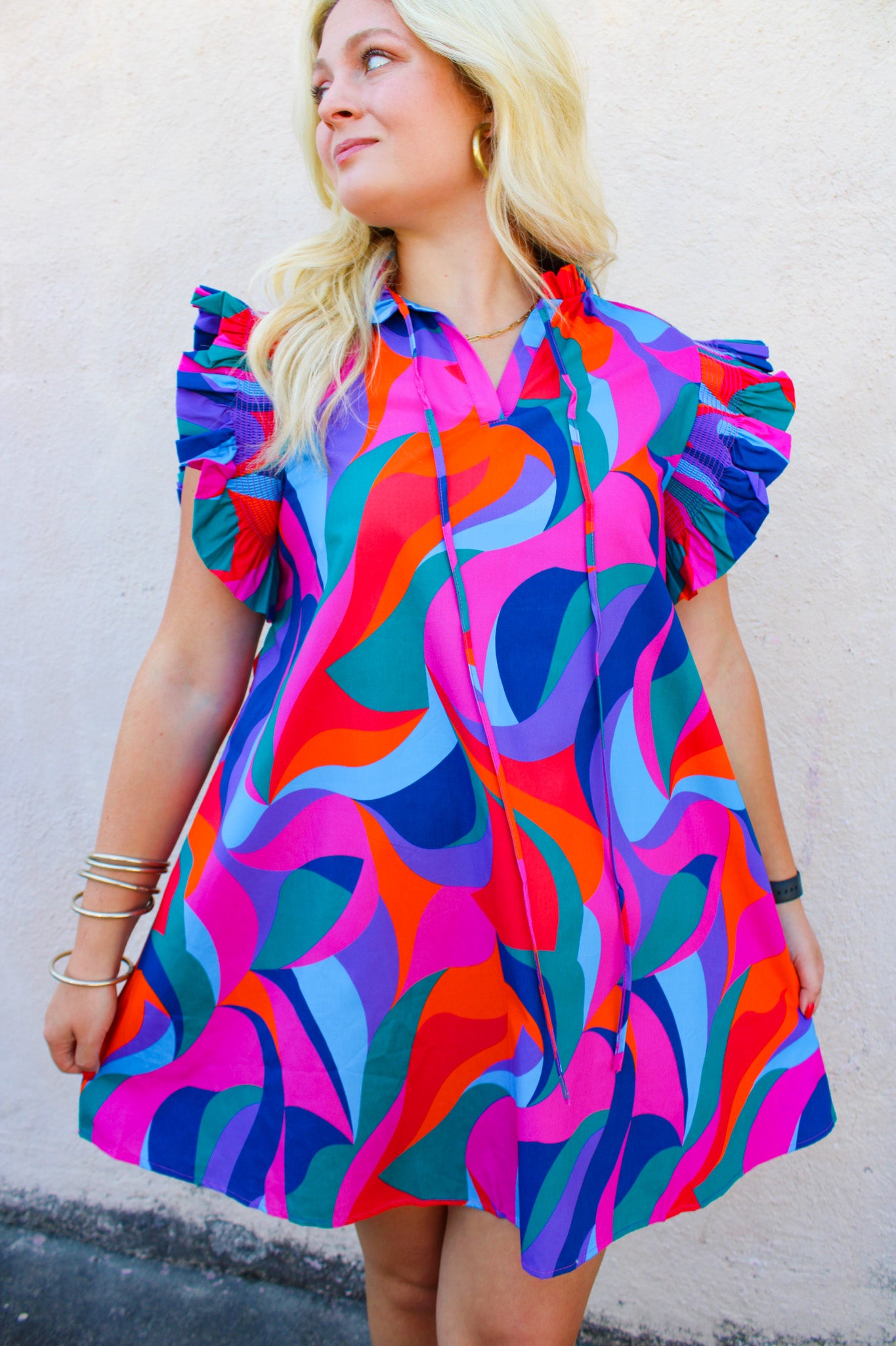 Multi Abstract Ruffle Dress