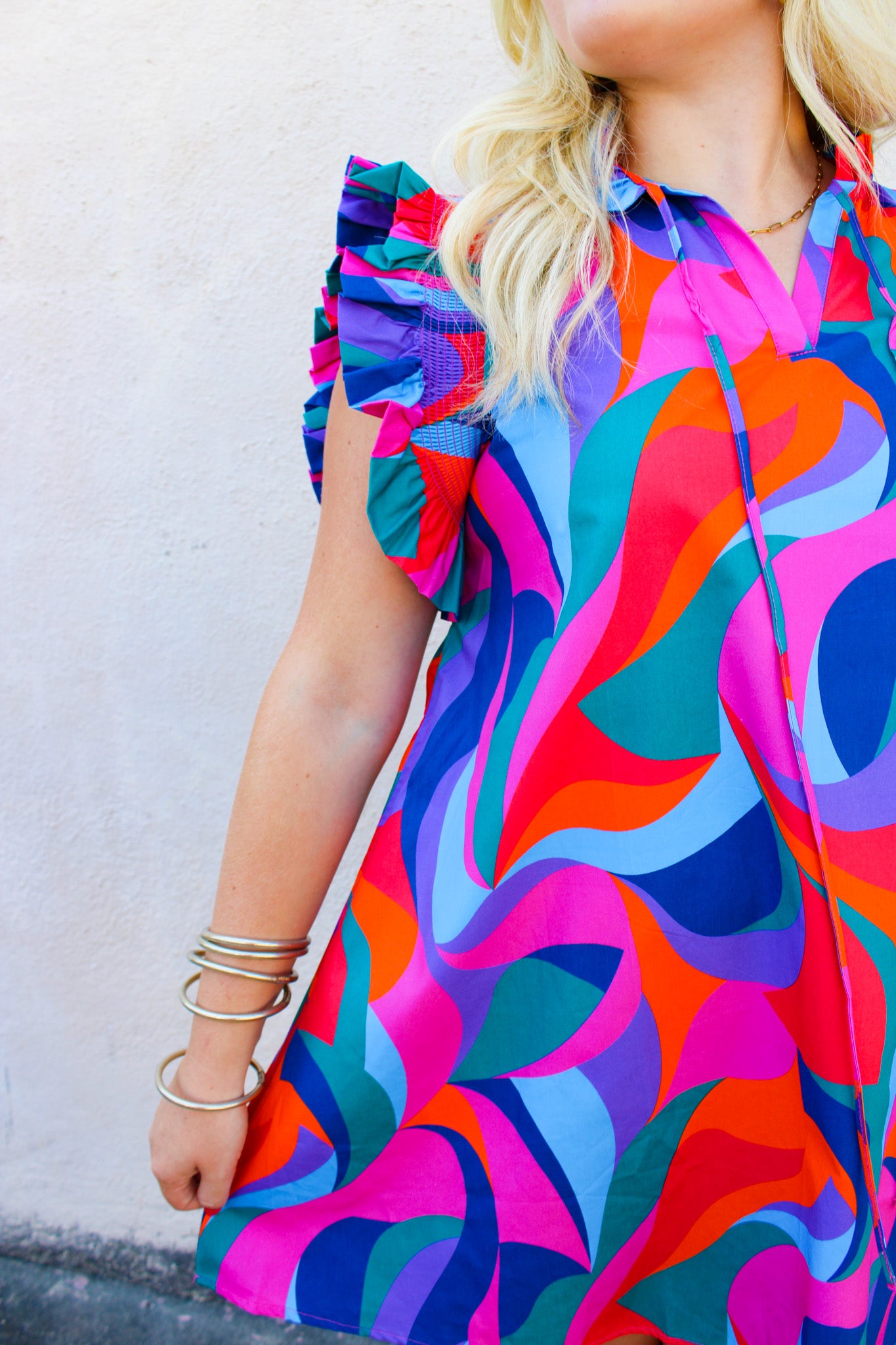 Multi Abstract Ruffle Dress