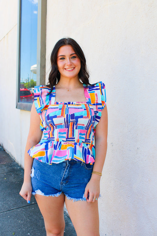 Colorful Line Ruffle Top