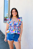 Colorful Line Ruffle Top