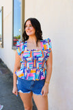 Colorful Line Ruffle Top