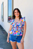 Colorful Line Ruffle Top