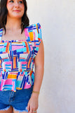 Colorful Line Ruffle Top