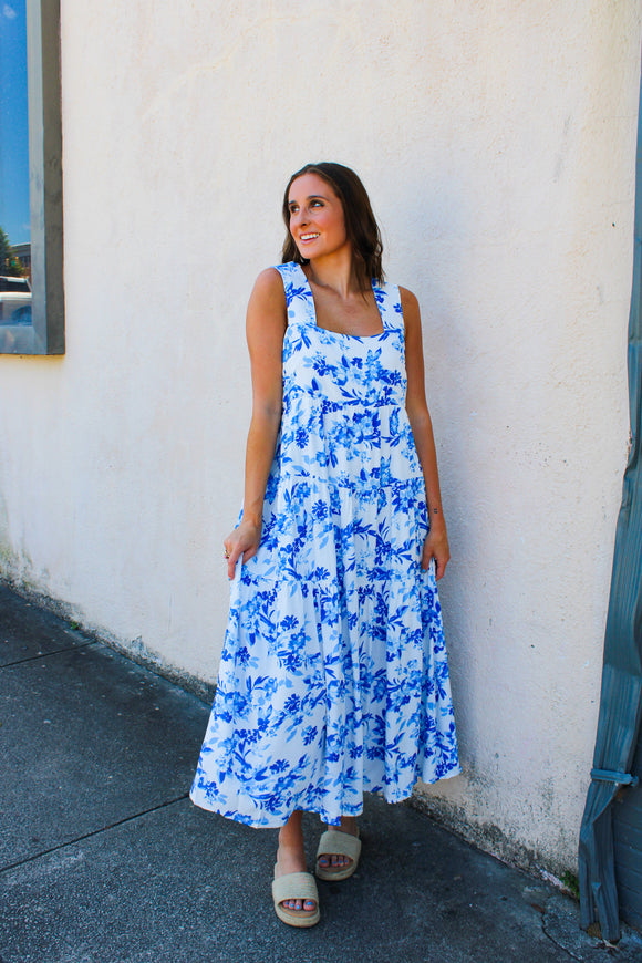 French Blue Floral Dress