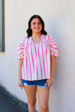 Pink & Beige Stripe Blouse