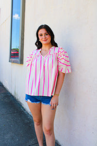 Pink & Beige Stripe Blouse