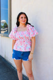 Pink Floral Smocked Top