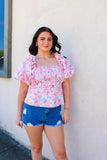 Pink Floral Smocked Top