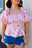 Pink Floral Smocked Top