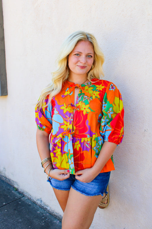 Bright Floral Bow Top