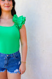 Kelly Green Ruffle Bodysuit