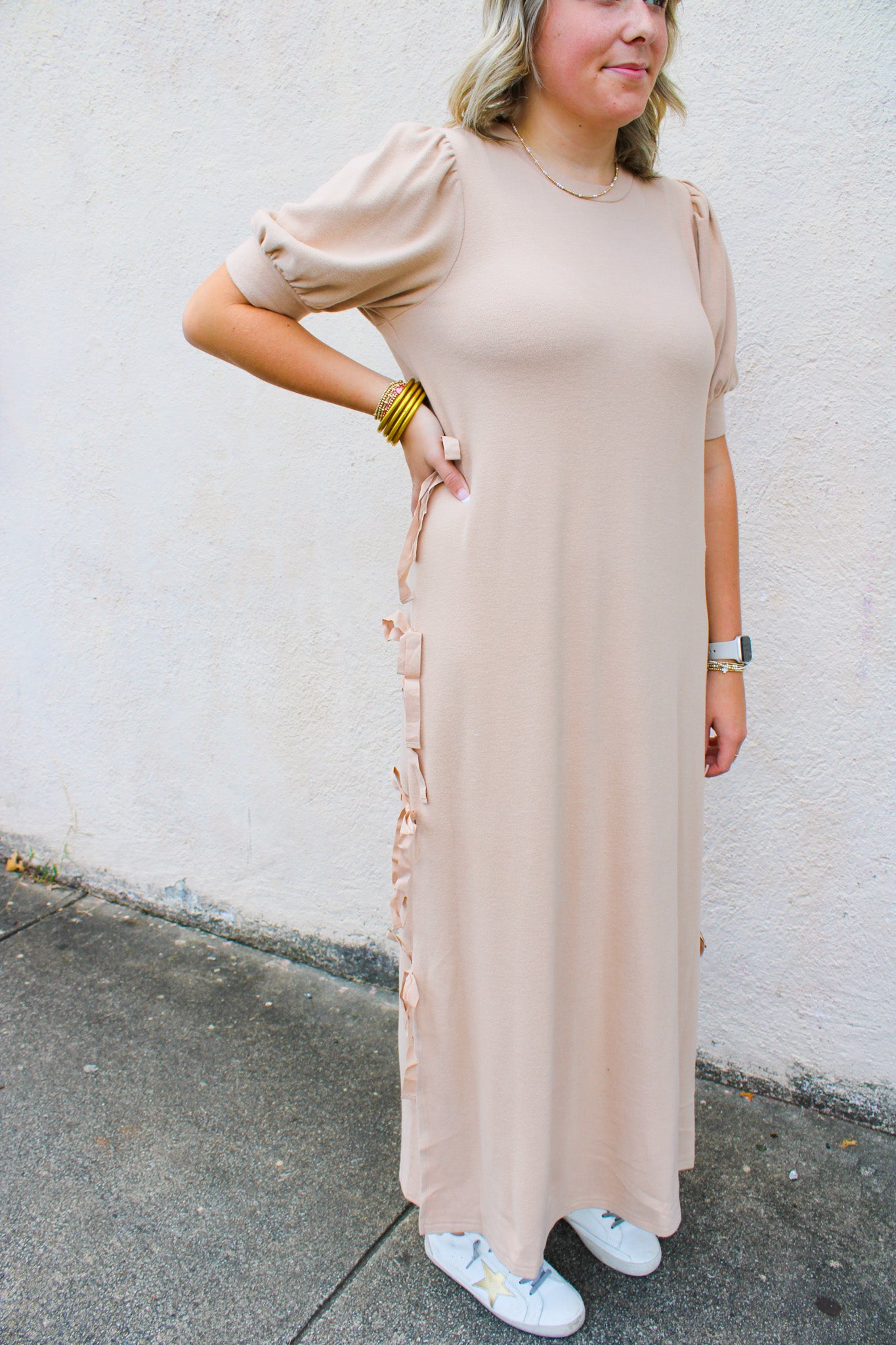 Taupe Bow Sweater Dress