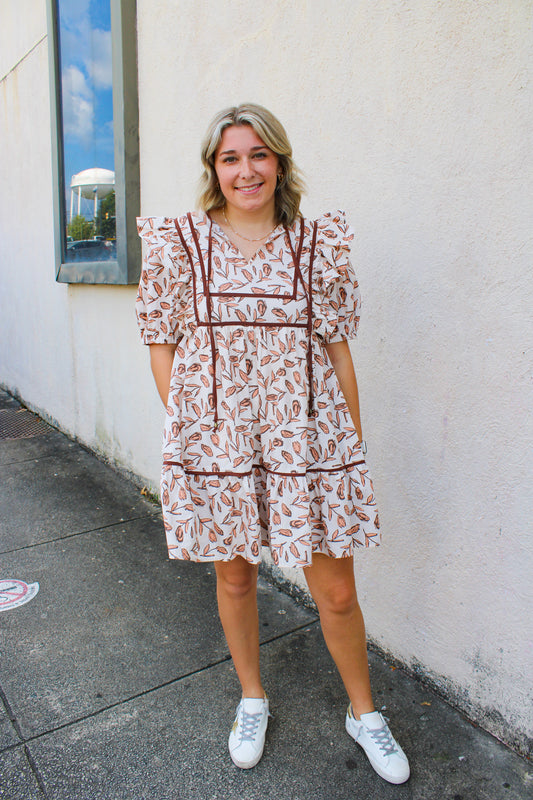 Brown Floral Leaf Dress