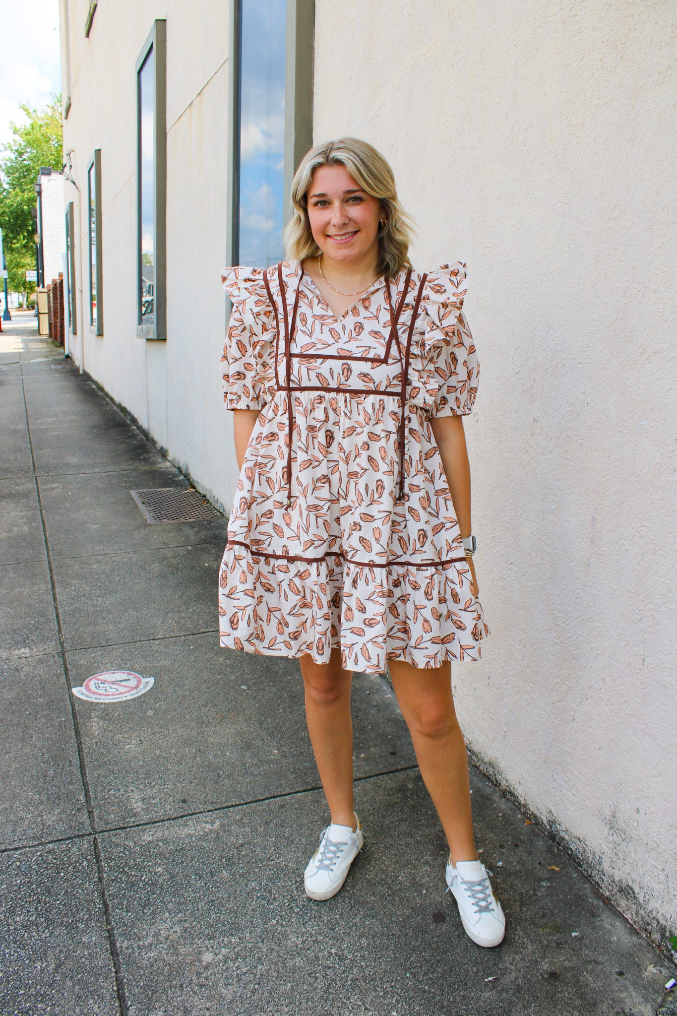 Brown Floral Leaf Dress