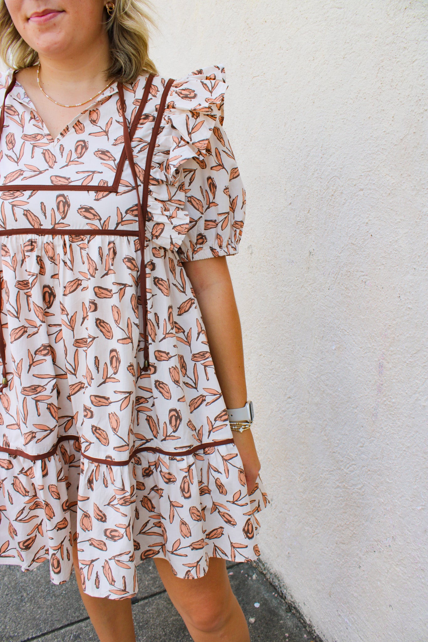 Brown Floral Leaf Dress