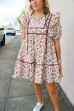 Brown Floral Leaf Dress