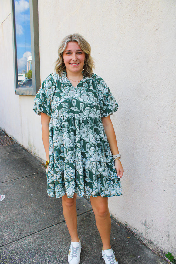 Hunter Green Floral Dress