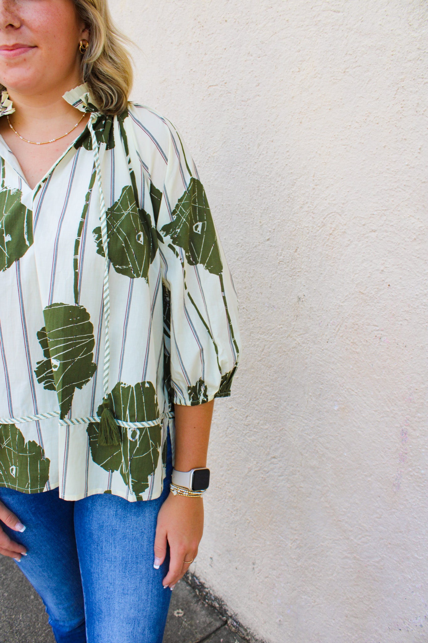 Olive Floral Pleat Top