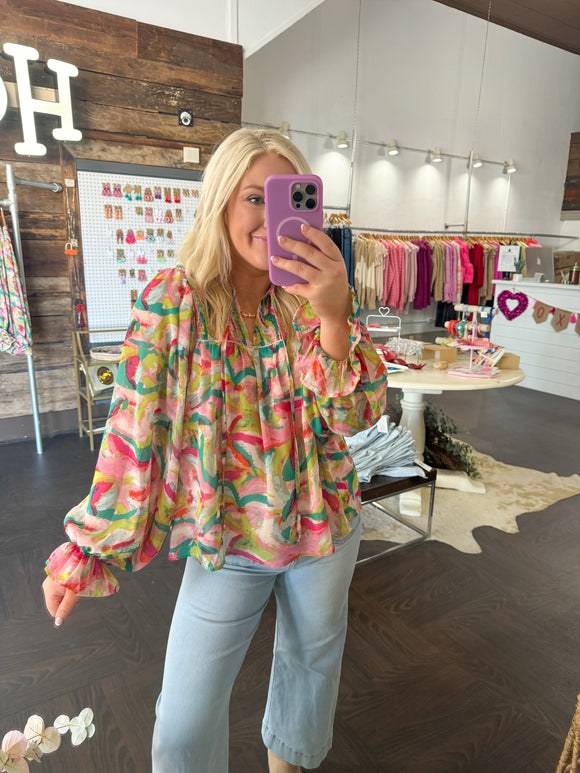 Pink & Green Marble Blouse