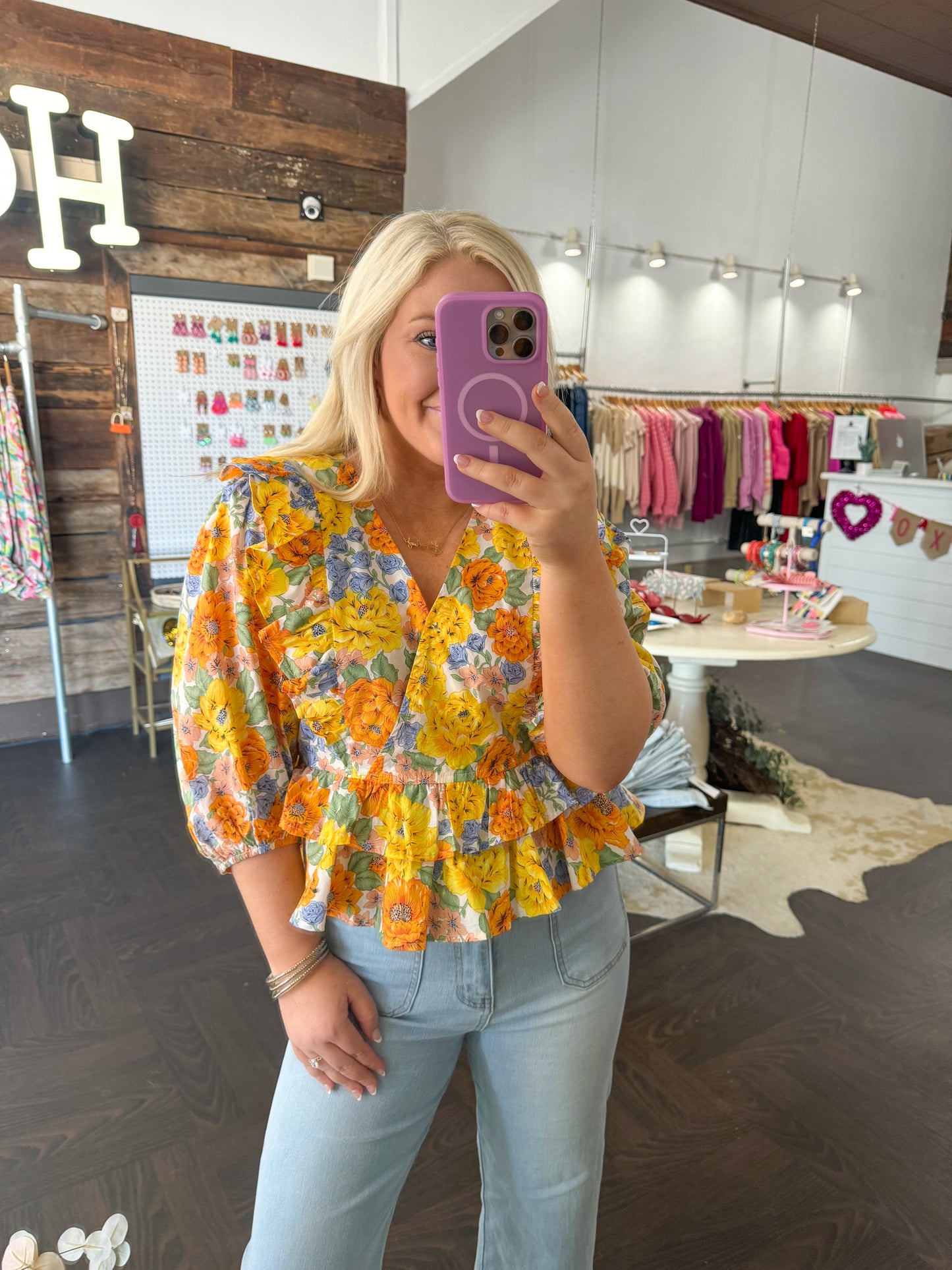 Big Flower Ruffle Top