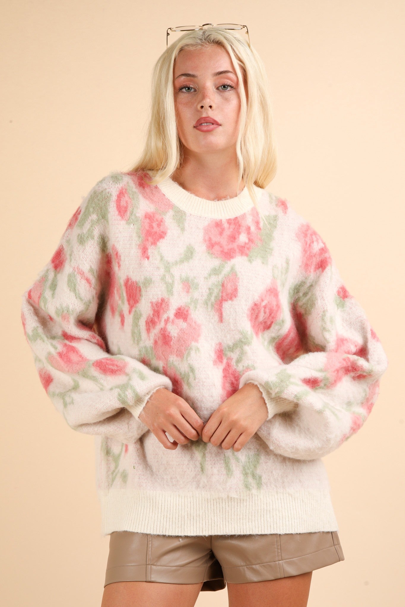 Ivory Pink Floral Sweater