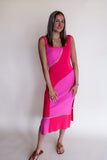 Pink Color Block Slit Dress