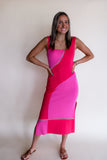 Pink Color Block Slit Dress