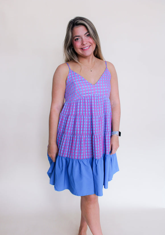 Blue & Pink Check Dress