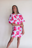 Pink & Red Floral Puff Dress