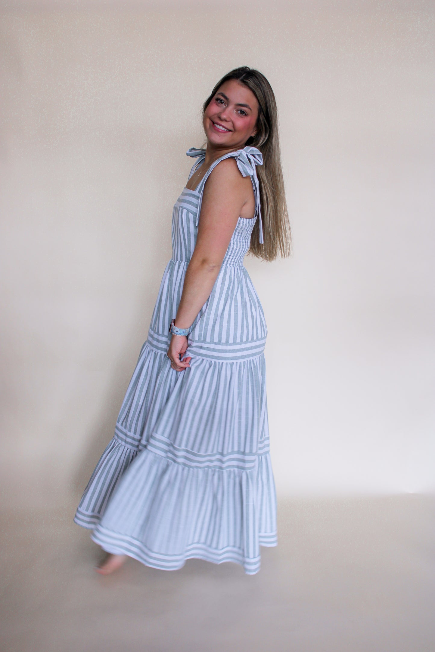 Sage Stripe Maxi Dress