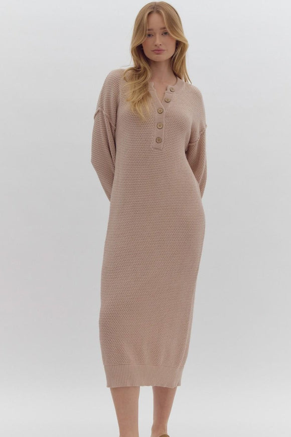 Taupe Button Sweater Dress