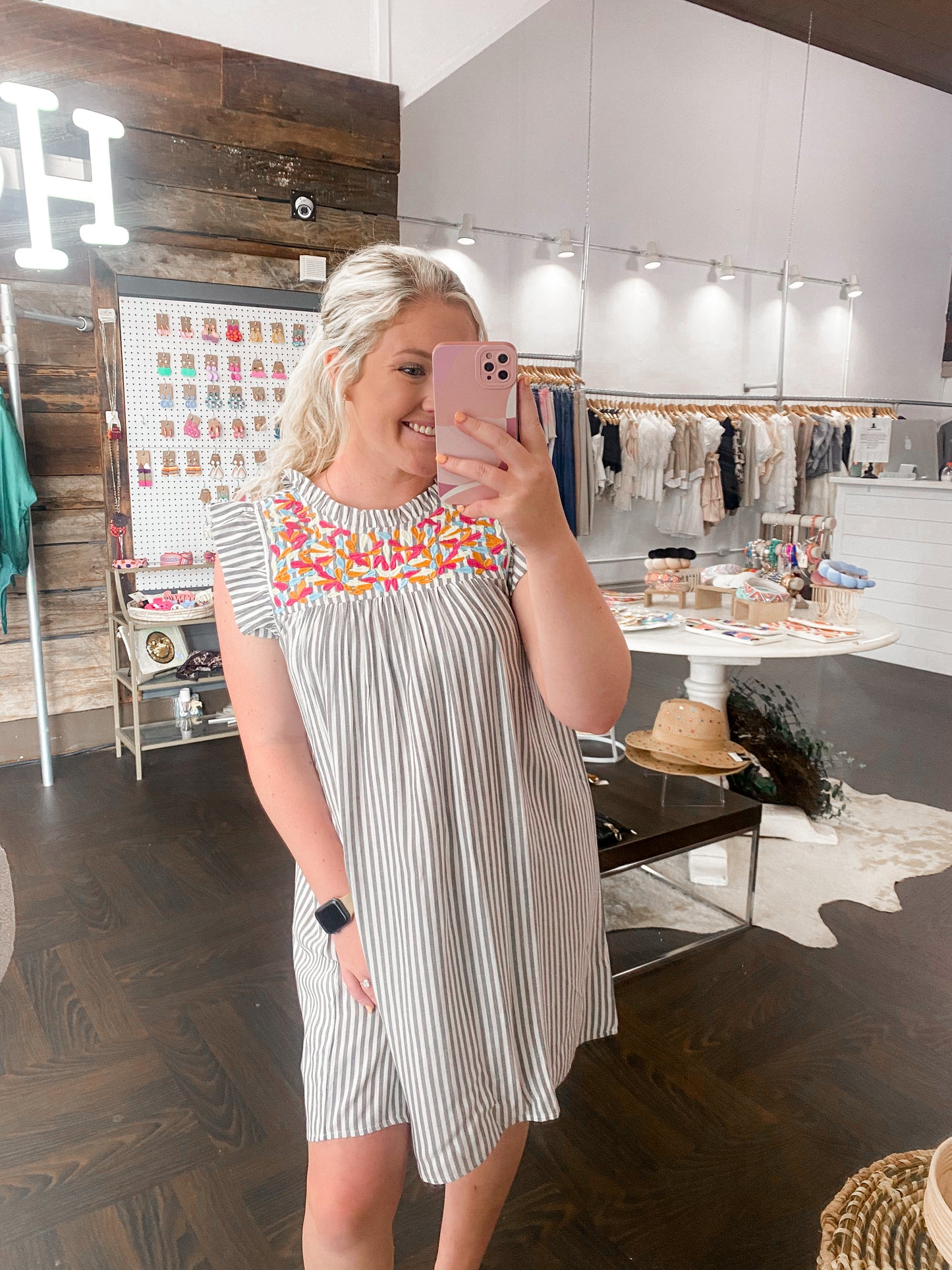 Grey Stripe Flower Detail Dress