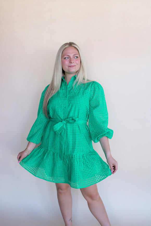 Green Check Long Sleeve Dress