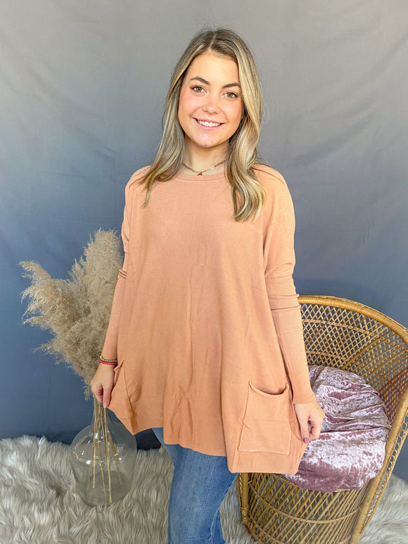 Coral Two Pocket Sweater