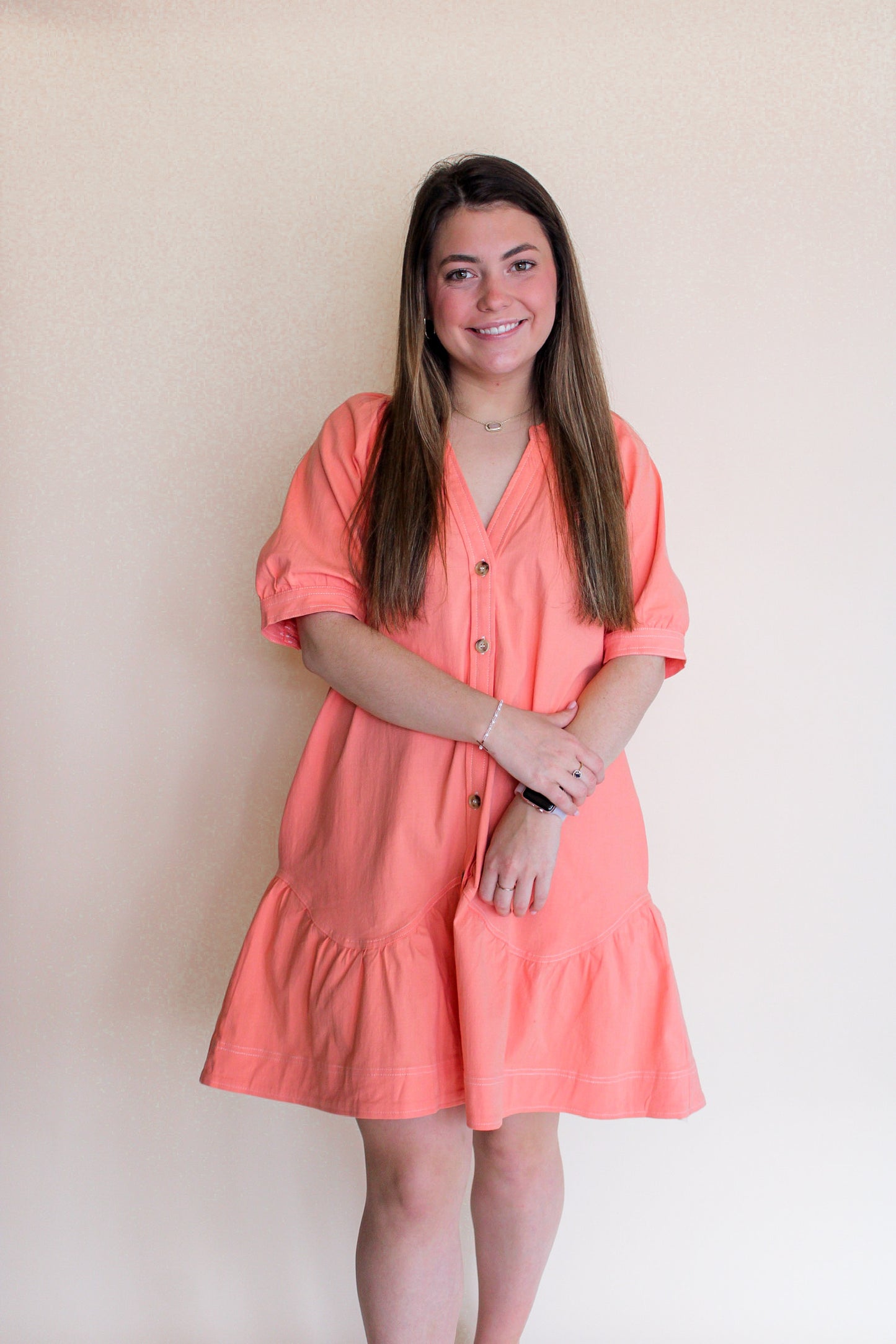 Peach Button Down Dress