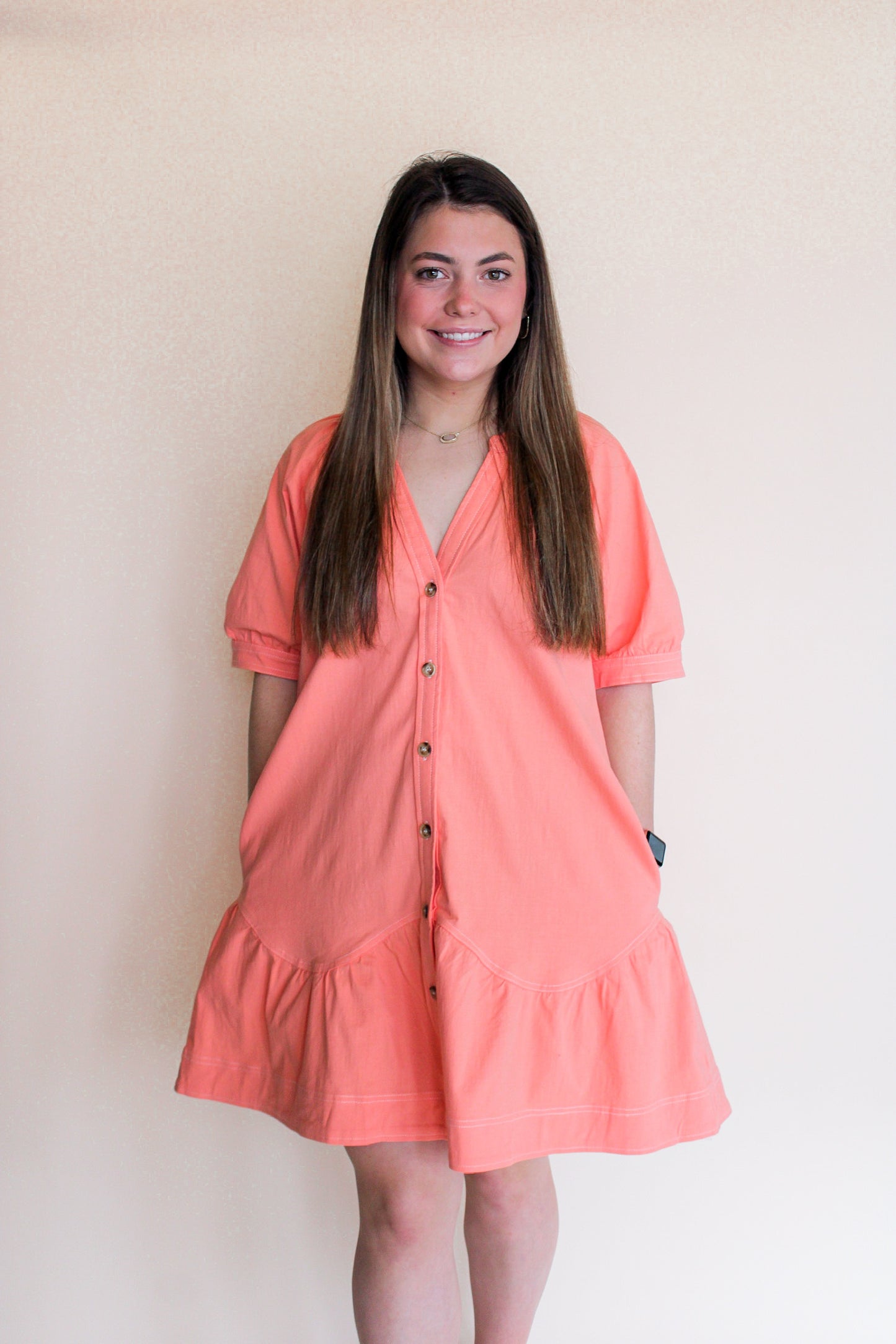 Peach Button Down Dress