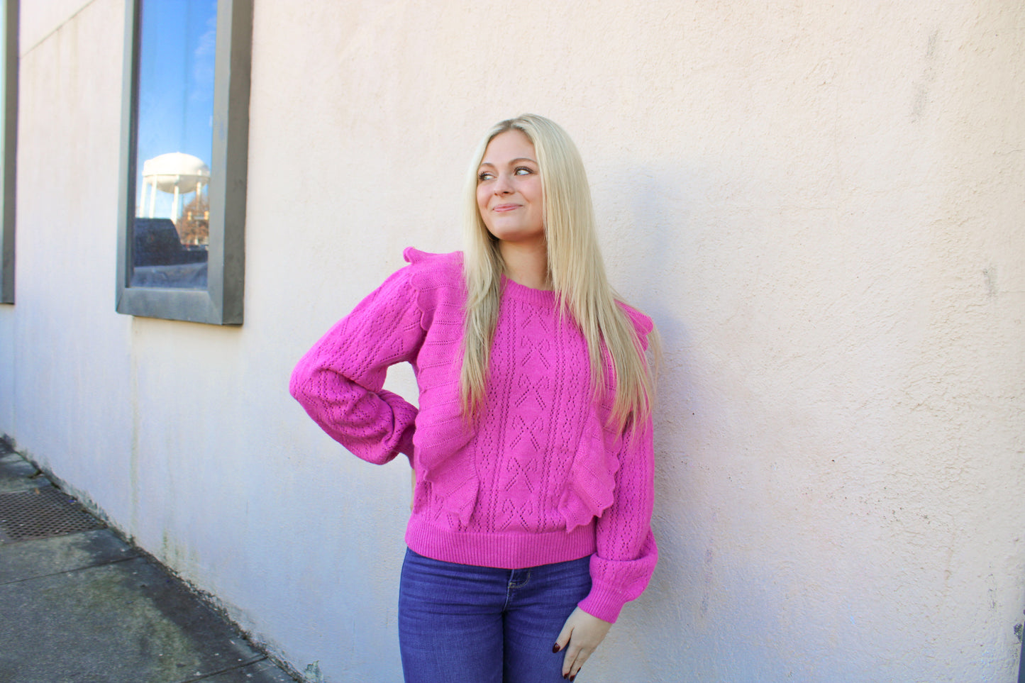 Raspberry Ruffle Sweater