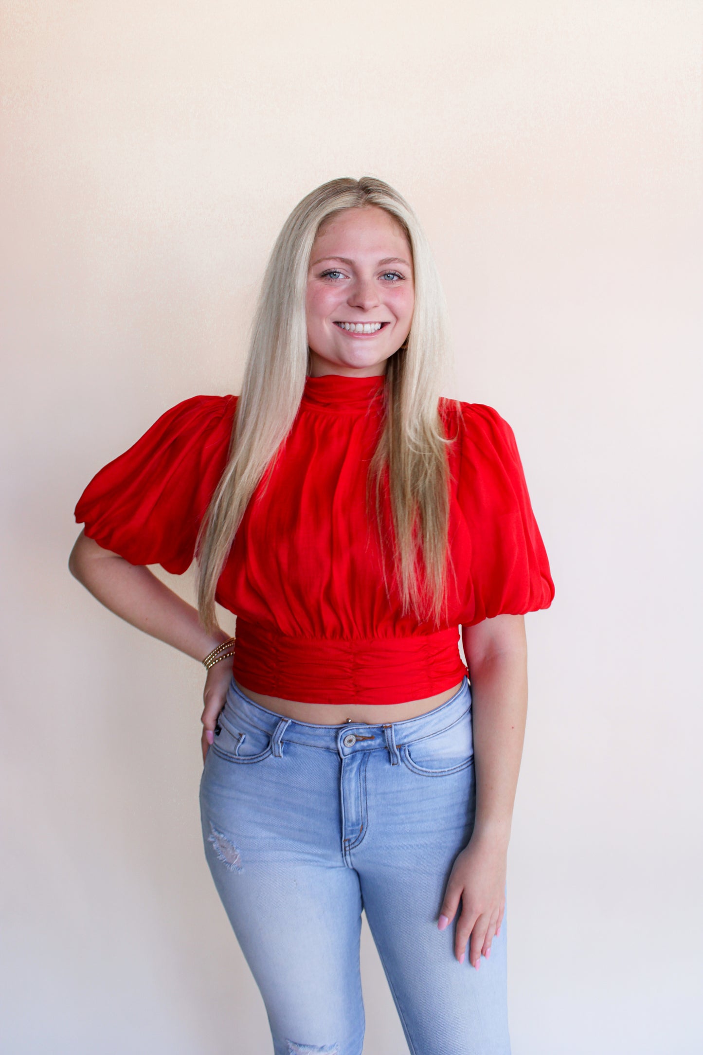 Red High Neck Blouse