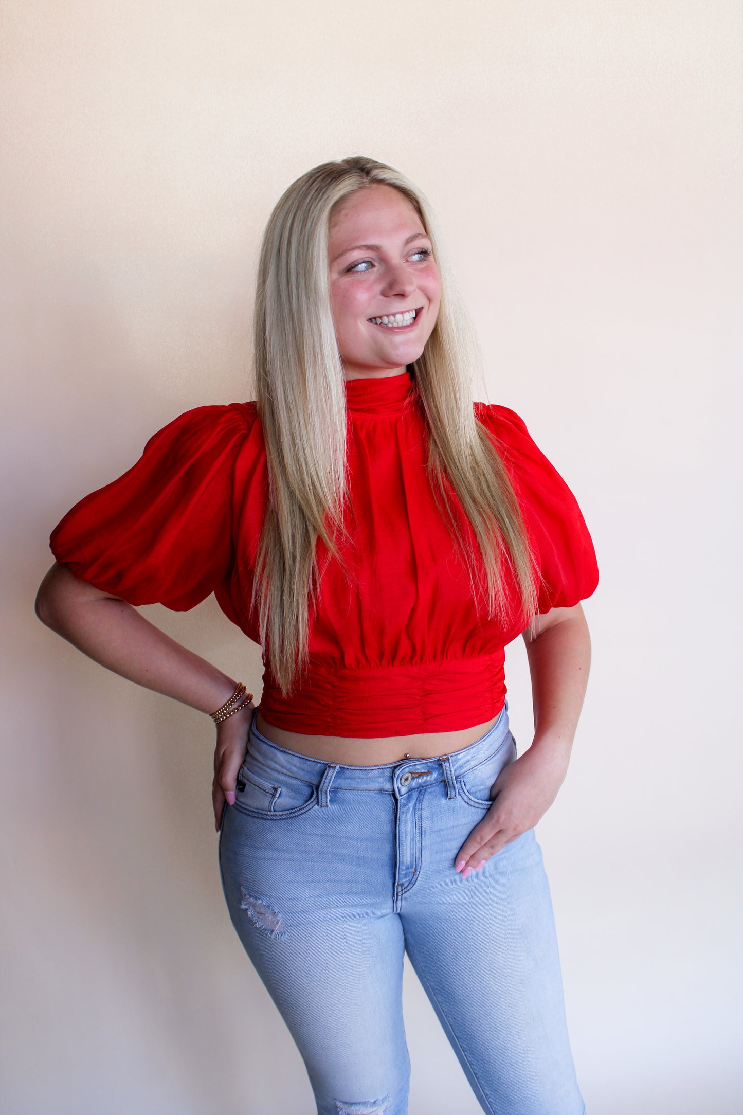 Red High Neck Blouse