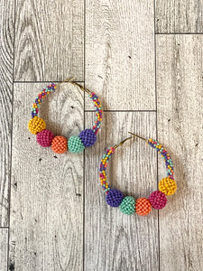 Colorful Bead Ball Hoops